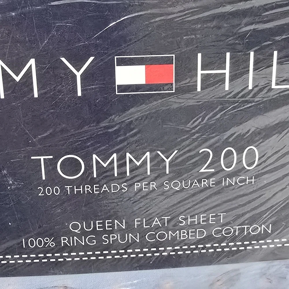 Vintage 90s Tommy Hilfiger Sky‎ Blue Queen Flat Sheet Cotton New